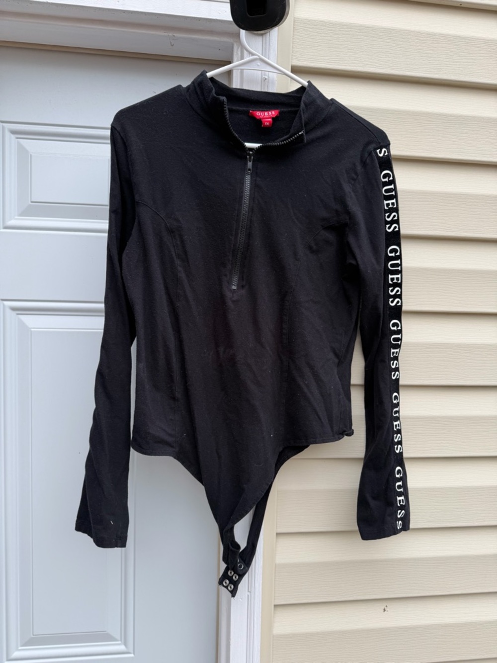 Guess Black Long-Sleeve Zip Bodysuit with Logo Sleeve xxl